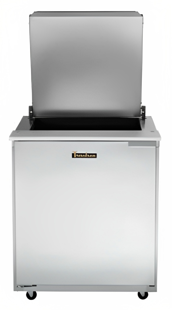 Traulsen UST2312-L 1-Section Left Hinged 1 Door Refrigerated Salad/Sandwich Prep Table with Low Profile Flat Lid 32" - Holds (12) 1/6 Size Pans - 8.8 cu. ft. - 115v