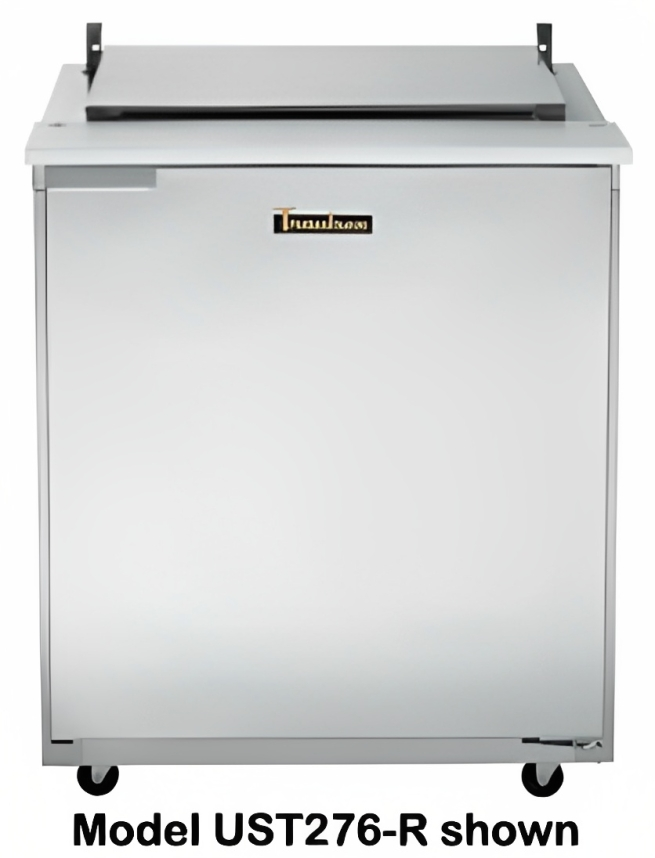 Traulsen UST2312-R-SB 1-Section Right Hinged 1 Door Refrigerated Salad/Sandwich Prep Table with Low Profile Flat Lid & Stainless Steel Back 32" - Holds (12) 1/6 Size Pans - 8.8 cu. ft. - 115v
