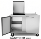 Traulsen UST7212-LL 2-Section Left/Left Hinged 2 Door Refrigerated Salad/Sandwich Prep Table with Low Profile Flat Lid 72" - Holds (12) 1/6 Size Pans - 20 cu. ft. - 115v