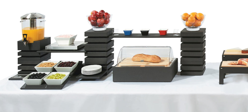 Vollrath V904850 Cubic Display Cutting Board Table with Full-Size Wood Cutting Board and Black Short-Height Table 20-7⁄8"W x 12-3⁄4"D x 4-11⁄16"H