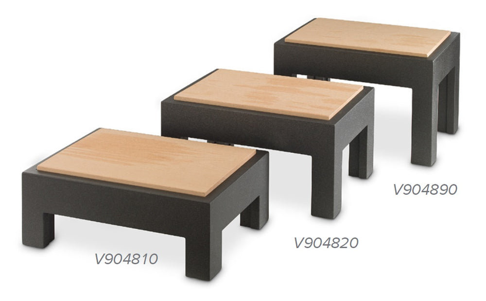 Vollrath V904850 Cubic Display Cutting Board Table with Full-Size Wood Cutting Board and Black Short-Height Table 20-7⁄8"W x 12-3⁄4"D x 4-11⁄16"H