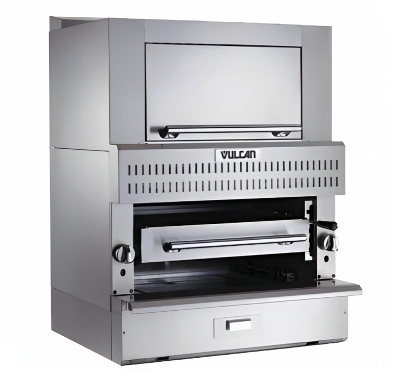 Vulcan VBB1F V Series Heavy Duty Upright Ceramic Radiant Natural Gas Broiler Modular (for Refrigerated Base Mount) w/ 3 Burners, Finishing Oven 36" - 105,000 BTU