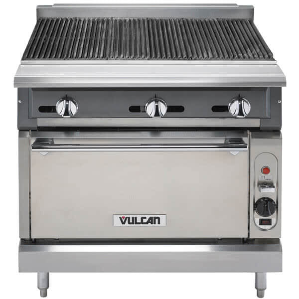 Vulcan VCBB36S V Series Heavy Duty Radiant Natural Gas Charbroiler w/ 6 Burners & Standard Oven Base 36" - 149,000 BTU