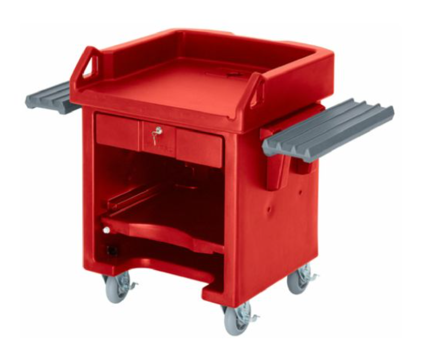 Cambro VCSWR158 Hot Red Mobile Versa Cart with Standard Casters and Dual Tray Rails