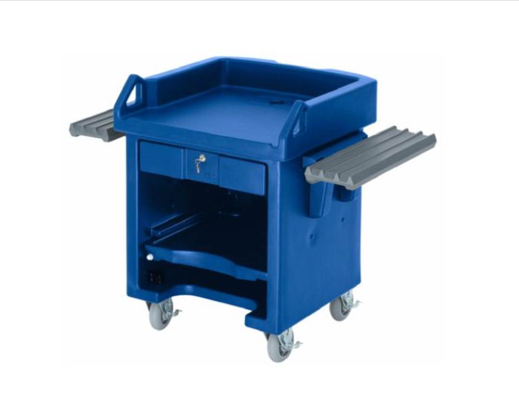 Cambro VCSWR186 Navy Blue Plastic Mobile Versa Cart with Standard Casters and Dual Tray Rails