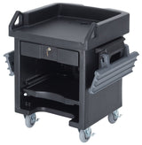 Cambro VCSWRHD110 Versa Cash Register Cart with Dual Adjustable Rails, Lockable Center Drawer and Heavy Duty Casters 52-3/4"L x 32"W x 43-3/4"H - Black