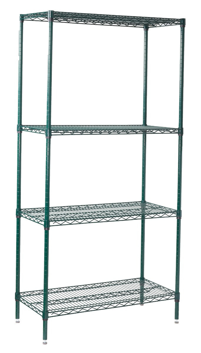 Winco VEXS-2448 Knock-Down 4-Shelf Green Epoxy Coated Wire Shelving Set 24" x 48" x 72"H
