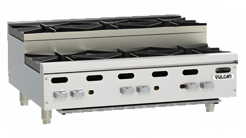 Vulcan VHP636U - Achiever Countertop Heavy Duty Step Up Gas Hotplate w/ 6 Open Burners 36" NG - 180,000 BTU