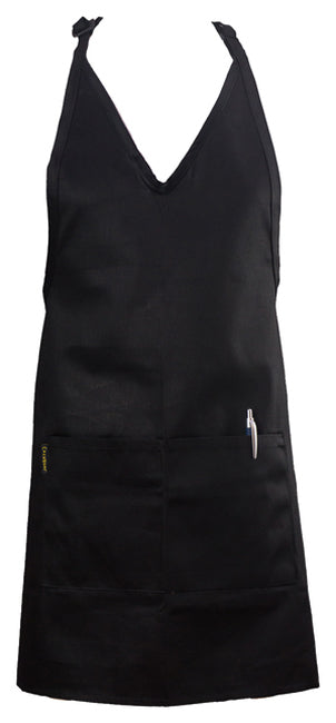 Chef Revival VNA3840-BK Tuxedo V-Neck Apron with 2 Pockets 28" x 32" - Black