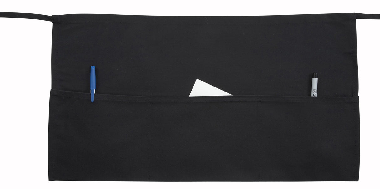 Winco WA-1221 Signature Chef Cotton/Poly Waist Apron with 3 Front Pockets 21-3/4"W x 12-1/2"H - Black