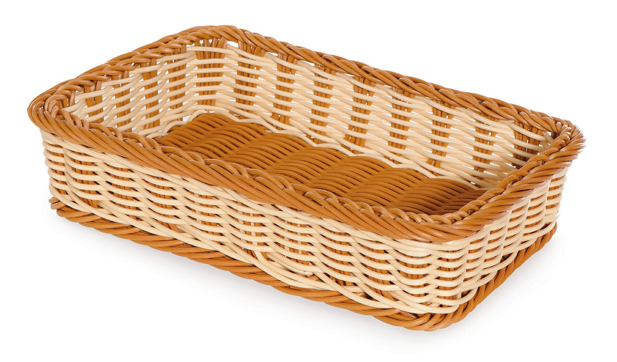 GET WB-1513-TT Designer Polyweave Bread & Bun Rectangular Basket 17-1/2" x 11-1/2" x 3-3/4"H - Two-Tone Brown / Beige  - 6/Case