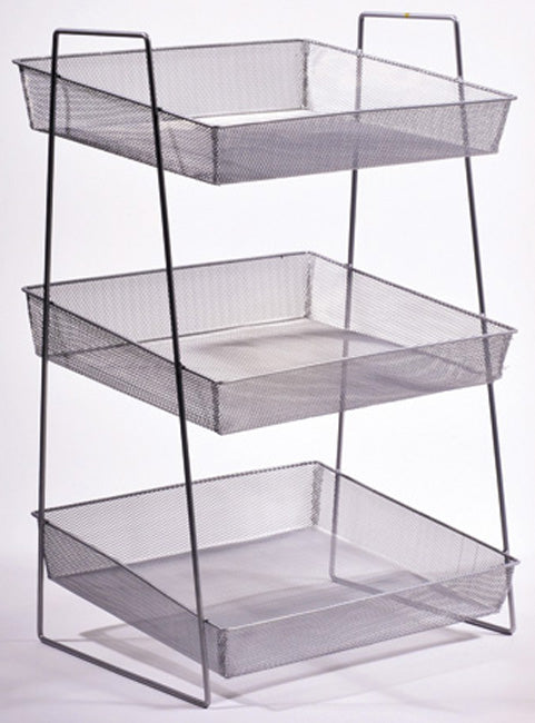 GET WB1-3TIER POP Mesh 3-Tier Wire Basket Stand 15-3/4"W x 13-1/2"D x 26-1/2"H - Silver