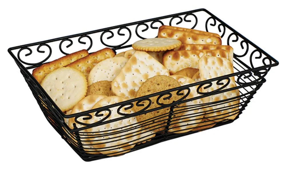Winco WBKG-9 Rectangular Aluminum Wire Bread/Fruit Serving Basket 9" x 5-7/8" x 3"H - Black - 12/Case