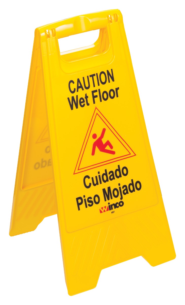 Winco WCS-25 2-Sided "Caution Wet Floor" Floor Safety Sign 12" x 25"H - Yellow - 12/Case