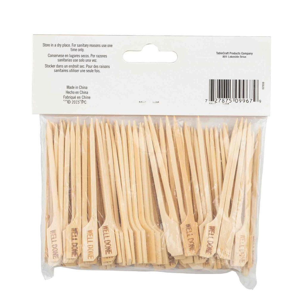 TableCraft WELLDONE "Well Done" 3-1/2" Bamboo Temperature Meat Marker Pick - 100/Pack