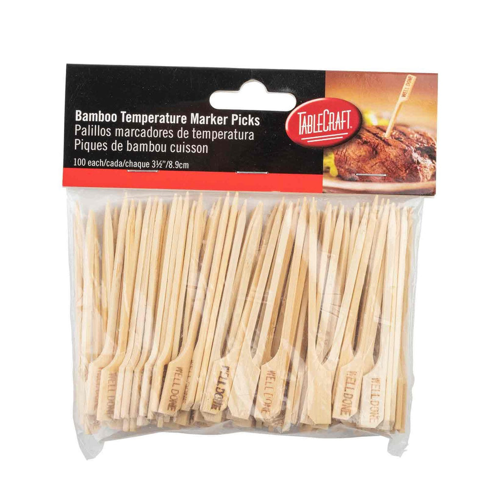 TableCraft WELLDONE "Well Done" 3-1/2" Bamboo Temperature Meat Marker Pick - 100/Pack