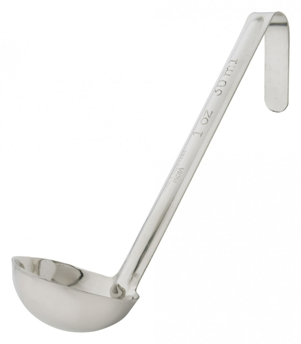 Winco LDI-10SH One-Piece Stainless Steel Ladle with 6" Short Hooked Handle 1 oz.