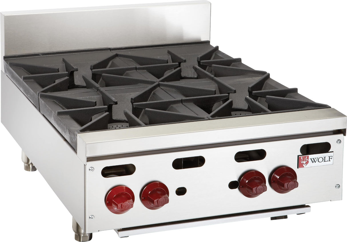 Wolf AHP424-1 24 inch countertop natural gas hotplate with 4 open burners commercial kitchen