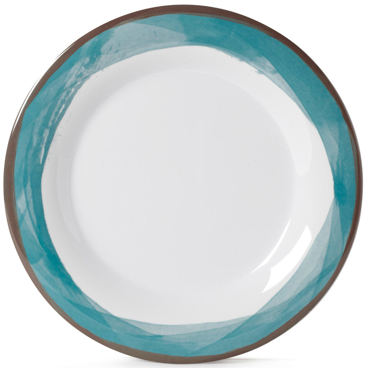 GET WP-10-DW-KNB Kanello & Diamond White Melamine Wide Rim Round Dinner Plate 10-1/2 oz. - White / Kanello Blue Rim - 12/Case