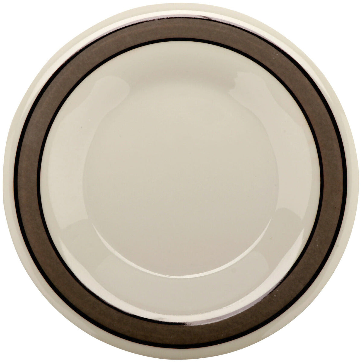 GET WP-5-CA Diamond Cambridge Melamine Wide Rim Round Dessert Plate 5-1/2" - Ivory / Gray Rim - 48/Case