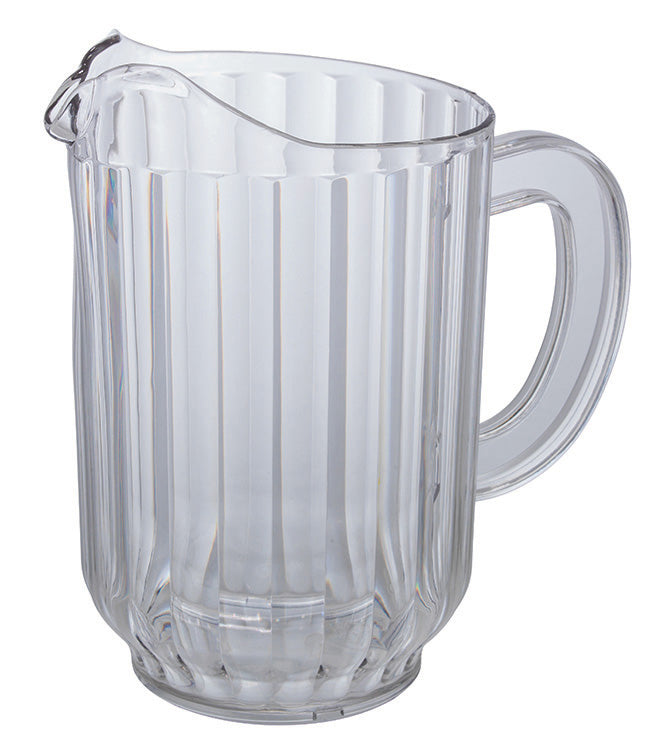 Winco WPC-60 Plastic Single Spout Water Pitcher with Fluted Sides 60 oz. - Clear