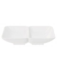 GET 037-W Water Lily Melamine Rectangular Sauce Dish with (2) 1 oz. Compartments 4" x 3" - White - 24/Case