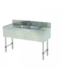 Advance Tabco SLB-42C Special Value Special Value Stainless Steel 2-Compartment Underbar Sink 48" with 1 Splash Mount Faucet and 10" x 14" x 10" Deep Bowl - Left/Right Drainboard