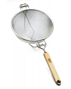 TableCraft 1024 Reinforced Heavy-Duty Tin Double Medium Mesh Strainer with Wood Handle 13-1/2" Dia. - 6/Case