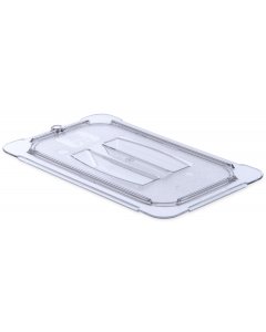 Carlisle 10290U07 StorPlus Universal Polycarbonate Food Pan Cover with Handle - 1/4 Size - Clear