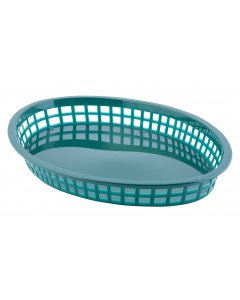 TableCraft 1086FG Texas Polyethylene Oval Platter Basket 12-3/4" x 9-1/2" x 1-1/2"H - Forest Green - 36/Case