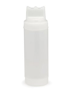 TableCraft 11663C3F Dual-Way SelecTop WideMouth First In First Out "FIFO" Squeeze Bottle with 3-Tip Top and 63 mm Opening 16 oz. - Clear - 12/Case