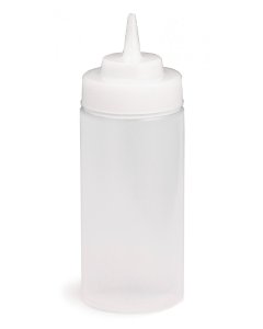 TableCraft 11663C Widemouth Polyethylene Squeeze Bottle with Natural Cone Tip and 63 mm Opening 16 oz. - Clear - 24/Case