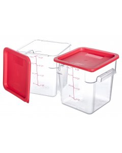 Carlisle 11953-207 Polycarbonate Square Food Storage Container with Red Lid & Red Graduation 8 qt. - Clear - 2/Pack