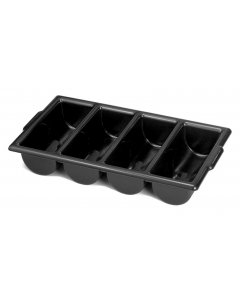 TableCraft 1524B Polyethylene 4-Compartment Cutlery Bin 21-5/8" x 12" x 3-3/4" - Black