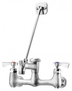 Krowne 16-127 Royal Series Wall Mount Service Sink Faucet with 8" Centers, 6-1/2" Cast Spout with Pail Hook & Hose Thread, Wall Brace, Vacuum Breaker, and Lever Handles