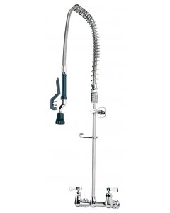 Krowne 17-108WL Royal Series Wall Mount Pre-Rinse Faucet 36"H with 8" Centers - Includes Hose with 15" Overhang & 1.2 GPM Spray Head