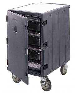 Cambro 1826LBC615 Camcart Mobile Insulated Food Box Carrier / Cart with Removable Cutting Board 32"W x 37-1/2"H - Charcoal Gray - Holds 18" x 26" Food Storage Boxes