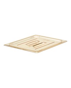 Cambro 20HPCH150 H-Pan Plastic Hight Heat Food Pan Cover with Handle - 1/2 Size - Amber