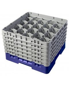 Cambro 20S1114186 Camrack 20-Compartment Full Size Glass Rack with (6) Soft Gray Extenders 11-3/4"H - Blue - 2/Case