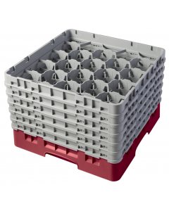 Cambro 20S1114416 Camrack 20-Compartment Full Size Glass Rack with (6) Soft Gray Extenders 11-3/4"H - Cranberry - 2/Case