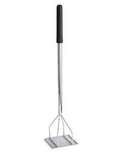 TableCraft 2455 Bean Masher with 6" Square Chrome Plated Steel Face and Cool-to-Touch Black Vinyl Handle - 24"L - 4/Case