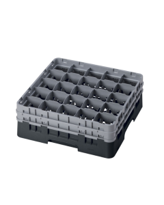 Cambro 25S534110 Camrack 25-Compartment Full Size Low Profile Glass Rack with (2) Soft Gray Extenders 6-1/8"H - Black - 4/Case
