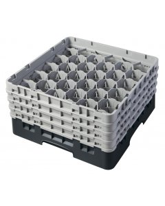 Cambro 30S800110 Camrack 30-Compartment Full Size Glass Rack with (4) Soft Gray Extenders 8-1/2"H - Black - 3/Case