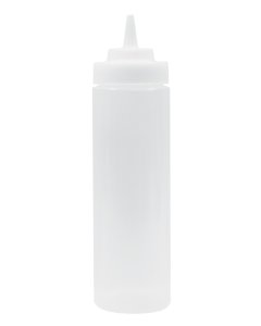 TableCraft 32563C Widemouth Polyethylene Squeeze Bottle with Natural Wide Cone Tip and 63 mm Opening 24 oz. - Clear - 12/Case