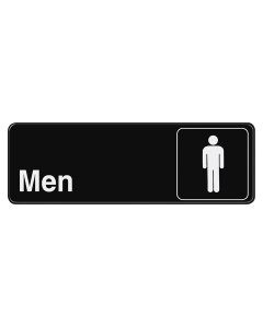 TableCraft 394515 Plastic "Men" Restroom Sign 9" x 3" - Black / White
