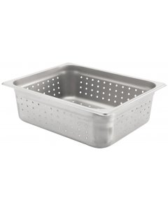 Browne 41214 Medium-Weight Stainless Steel Anti-Jam Perforated Steam Table Food Pan 4" Deep - 1/2 Size