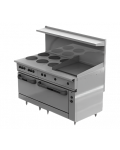 Vulcan EV60-SS6FP24G480 Endurance Electric Range Six French Plate w/ Griddle, One Oversized Oven & One Standard Oven 60" - 480V
