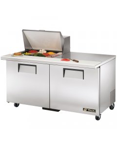 True TSSU-60-12M-B-HC 2-Section 2 Door Mega Top Refrigerated Salad/Sandwich Prep Table 60" - Holds (12) 1/6 Size Pans - 115v