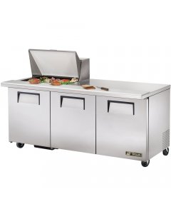 True TSSU-72-12M-B-HC 3-Section 3 Door Mega Top Refrigerated Salad/Sandwich Prep Table 72" - Holds (12) 1/6 Size Pans - 115v