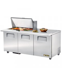 True TSSU-72-15M-B-HC 3-Section 3 Door Mega Top Refrigerated Salad/Sandwich Prep Table 72" - Holds (15) 1/6 Size Pans - 115v